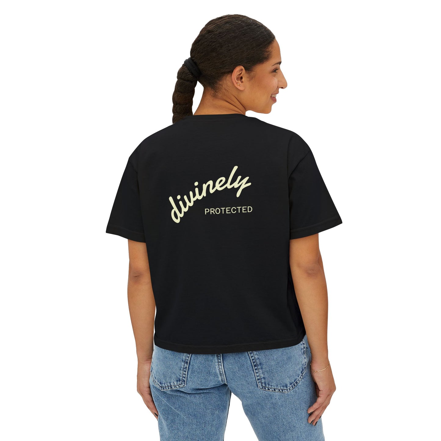 "Original Wombman" Boxy Tee | "Divinely Protected" Back Print