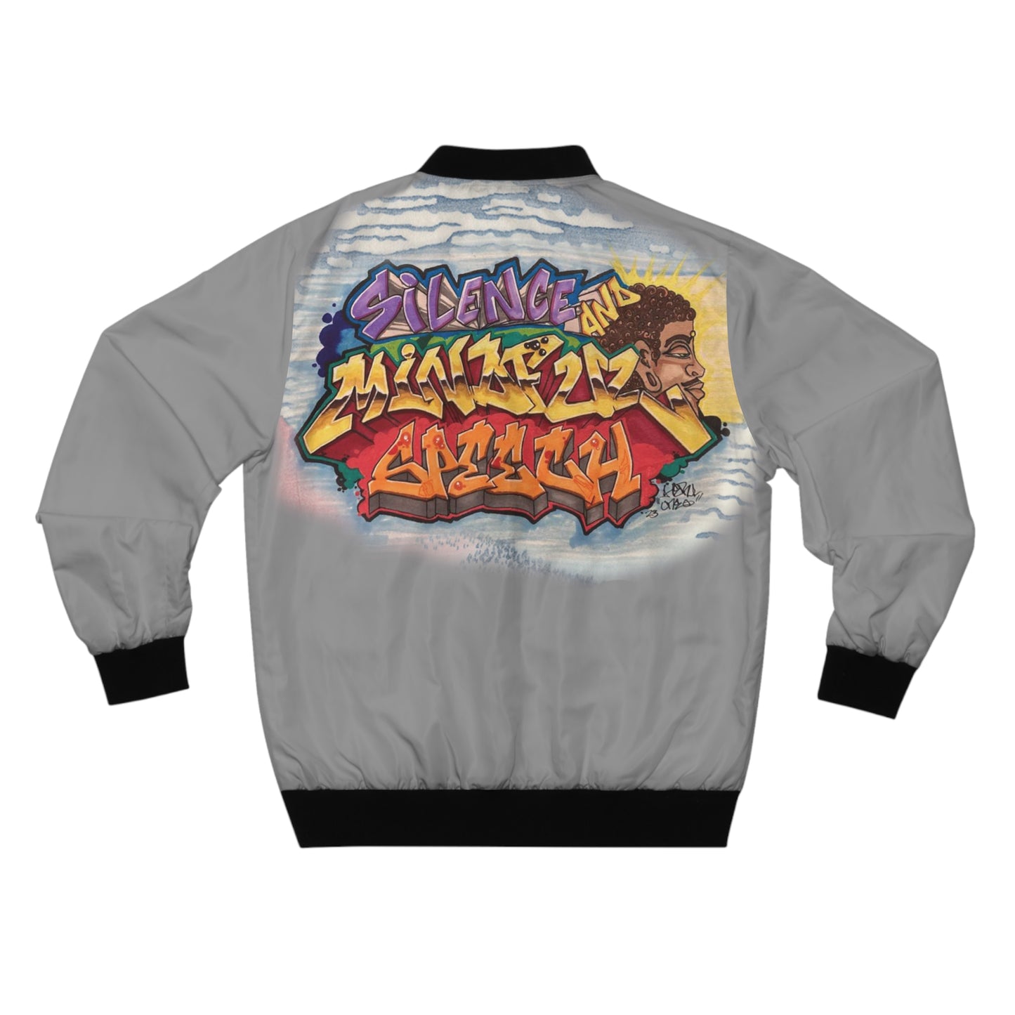 Men's Bomber Jacket Street Art Inspired 'Silence And Mindful Speech"